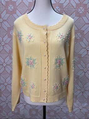 Rosie Rosie Floral Cardigan Soft Yellow Pearl Button Sweater